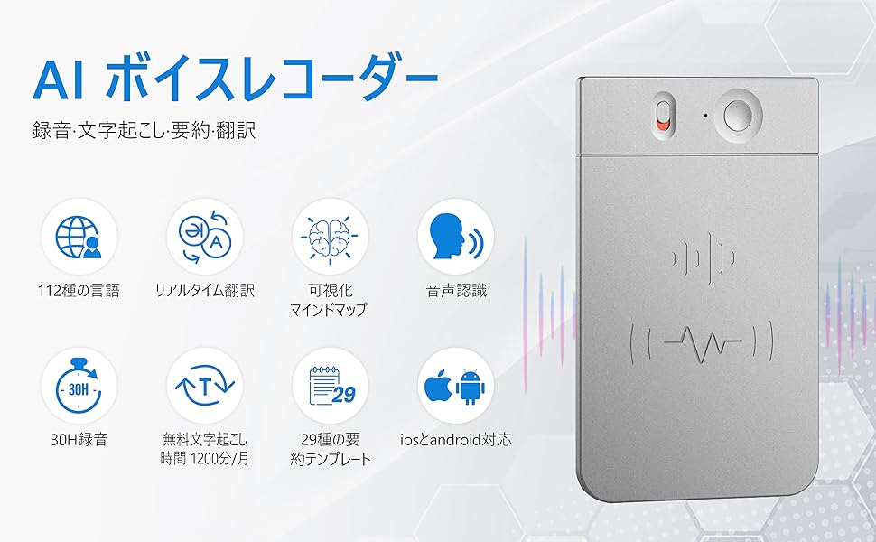 Amazon.co.jp: AI ボイスレコーダー ワンタッチ録音 自動文字