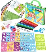 lenbest kit di stencil e disegno, kit completo per bambini, oltre 200 forme con 12 stencil grandi...