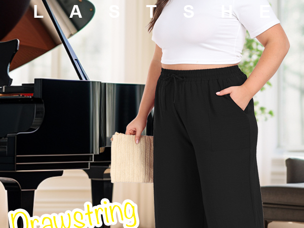8YARDS Women’s LONGPANTS.H Black EX M Alex Evenings Plus Size Tie-Detail Mesh Wide Leg Pants