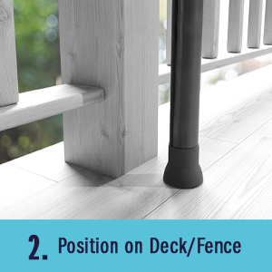 Position poles on deck or fence