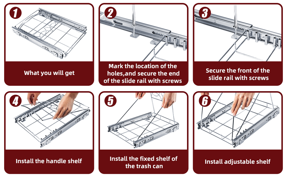 Pull Out Trash Can Under Adjustable Slide Out Shelf for Kitchen Trash Can