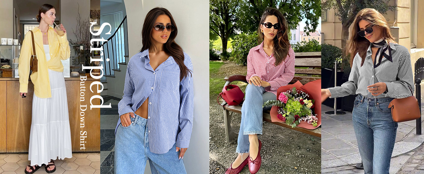 blue striped button down shirt women