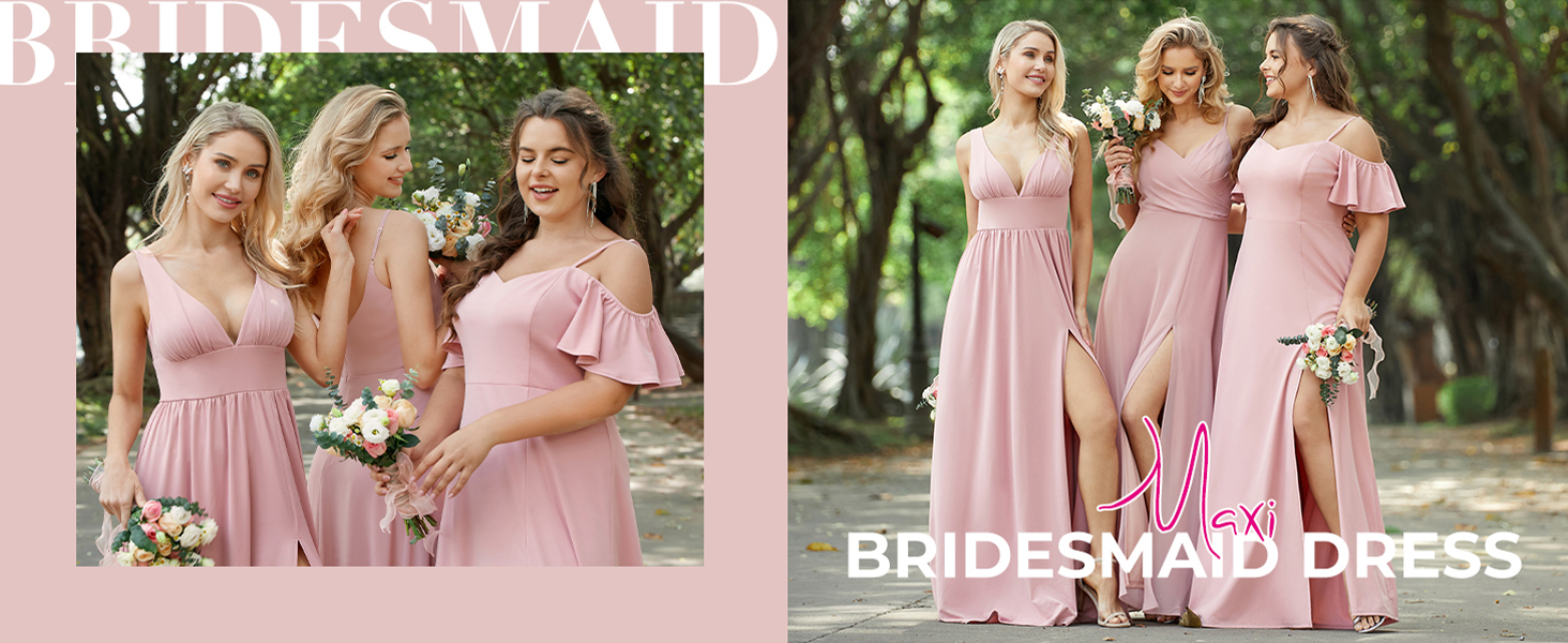 Ever-Pretty A Line Double V-Neck Backless High Slit Knit Long Bridesmaid Dresse