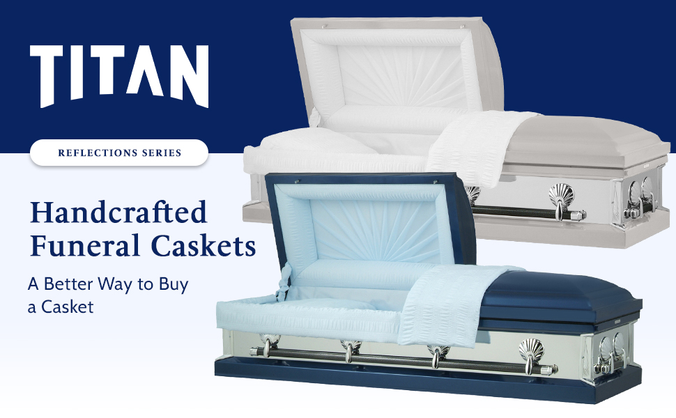 Titan Casket Reflections Series Steel Casket (White and Gold) Handcrafted Funeral