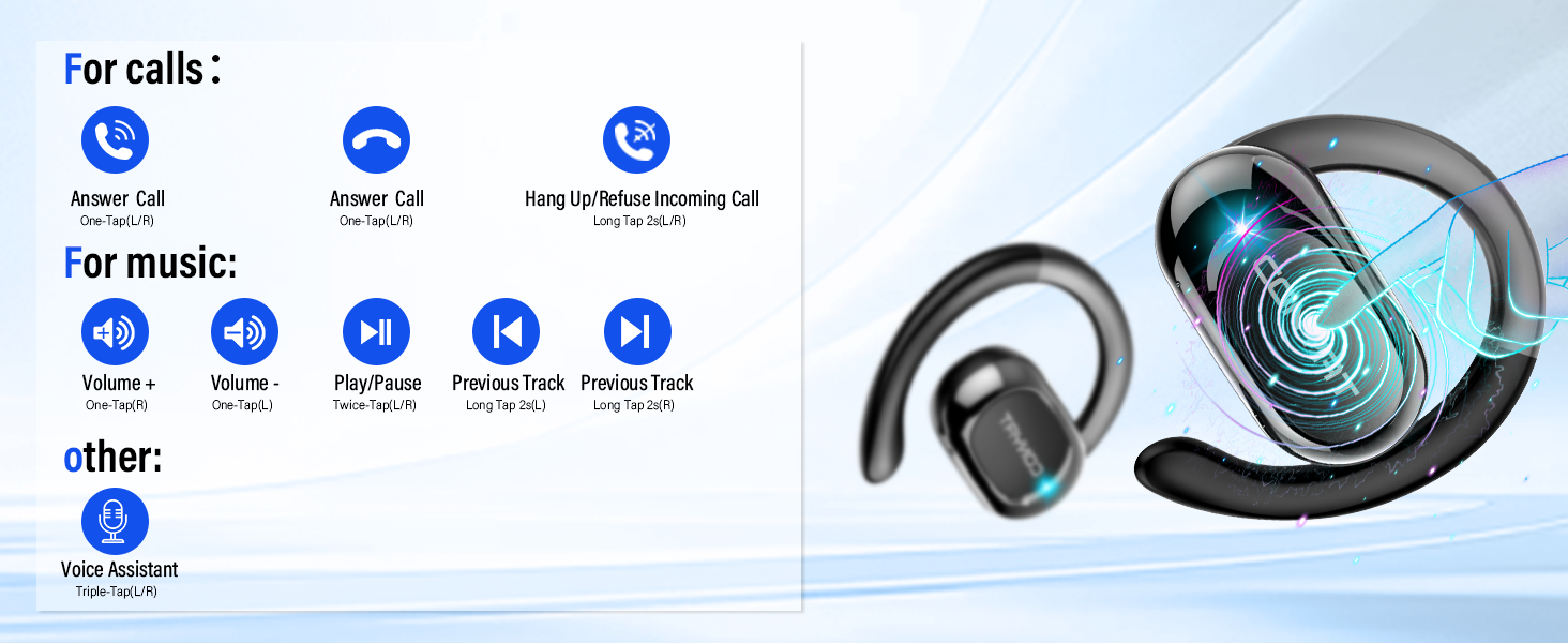 Product interface showing blue circular icons with various function indicators and connection status symbols.