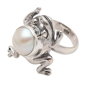 NOVICA Artisan Handmade .925 Sterling Silver Cultured Freshwater Pearl Cocktail Ring 