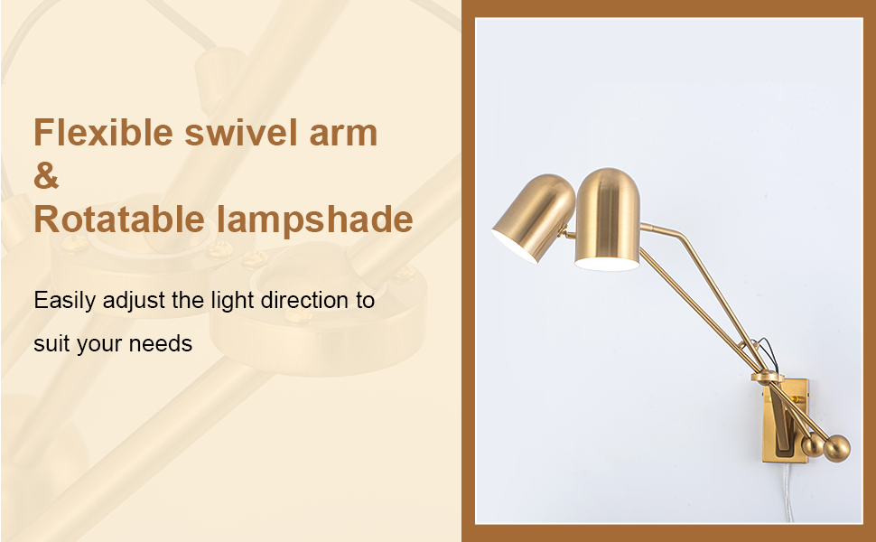 2 Lights Wall Sconces Plug in Wall Lamp Dimmable Swing Arms Wall Sconce