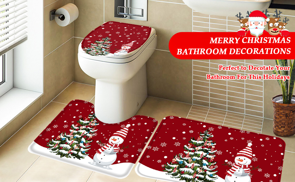 LooPoP 3 Piece Bathroom Mats and Rugs Sets Merry Christmas