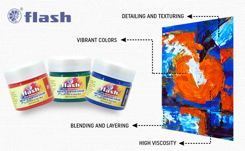 FLASH Acrylic Paint Set, 25 Colours(25mL) Multi Surface, Non Toxic Art