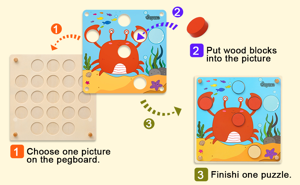 Japace Puzzles for 2 Year Olds, Colour Matching Game Wooden peg Puzzle