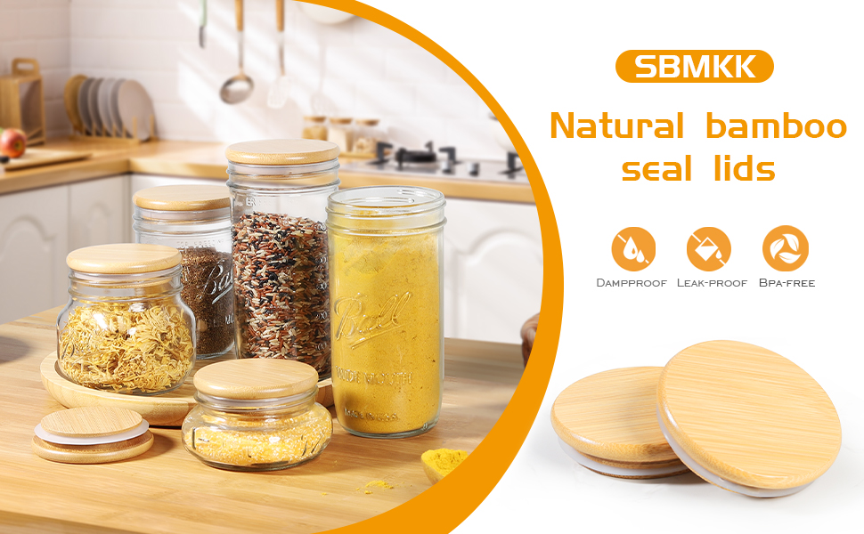 SBMKK Bamboo Lids for Mason Jars Wide Mouth, 86cm/3.38 inch