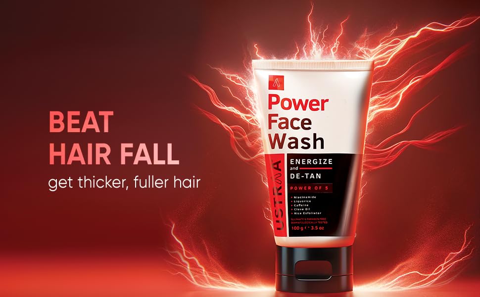 Ustraa Power Face Wash - 100g - Energize and De-Tan | Dermatologicallyl Tested | Effective Tan Removal | Removes Dead Skin, Brightens Skin, Refresh & Recharge, NO SLS, No Paraben 21 face wash