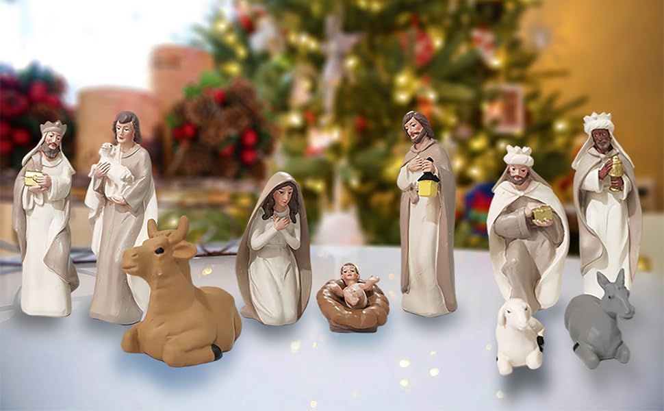 Nativity Sets for Christmas Indoor, 10 Pcs Nativity Scene