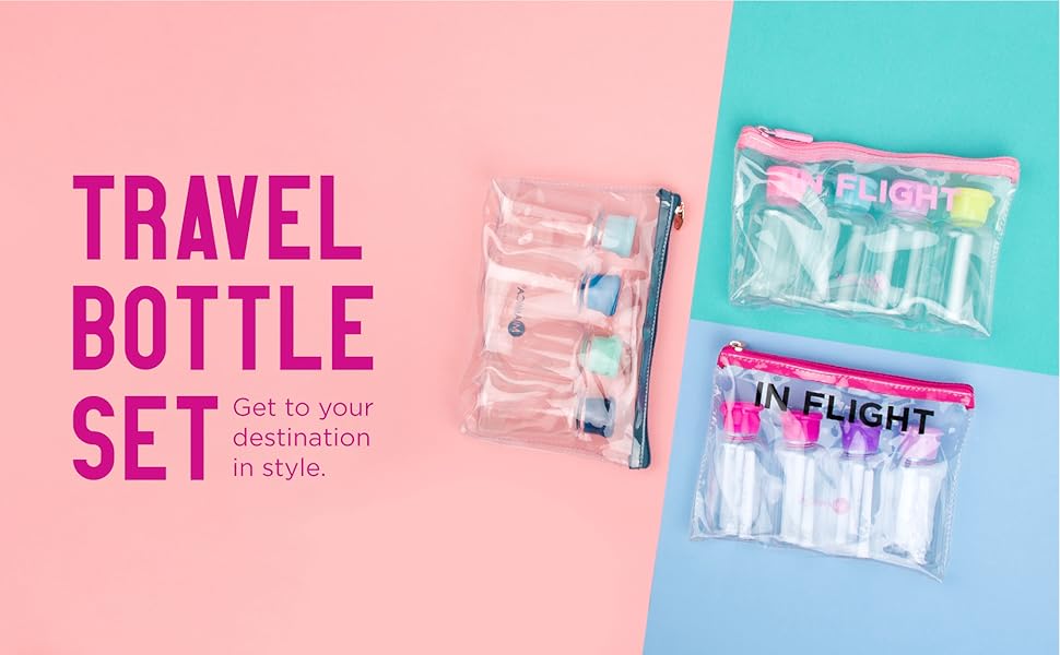 Miamica Women's TSA Compliant Travel Bottles and Toiletry Bag Kit, 12