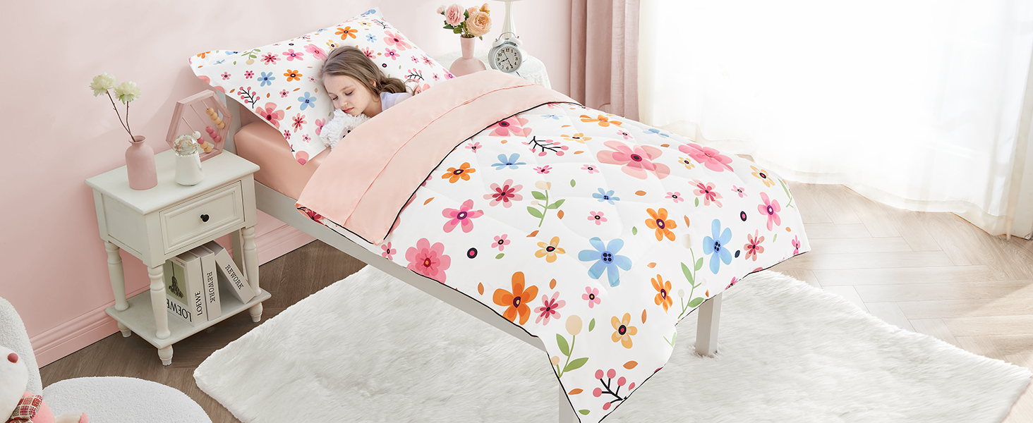 Cozyholy 4 Piece Colorful Floral Toddler Bedding Set Cute