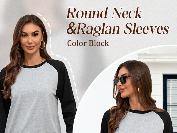 Remidoo Women Raglan Shirts Long Sleeve Oversized T Shirt