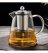 Glass Teapot with Removable Stainless Steel Infuser, Borosilicate Glass Tea Pot with Strainer,for...