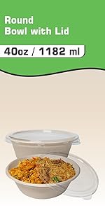 40 ounce compost safe bio degradable paper salad bowls clear flat lids disposable acai bowl contain