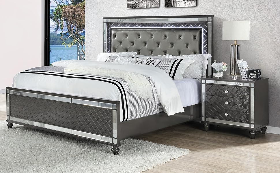 Amazon.com: Mirror Bed Frame - Luxury Bed Frames with Button