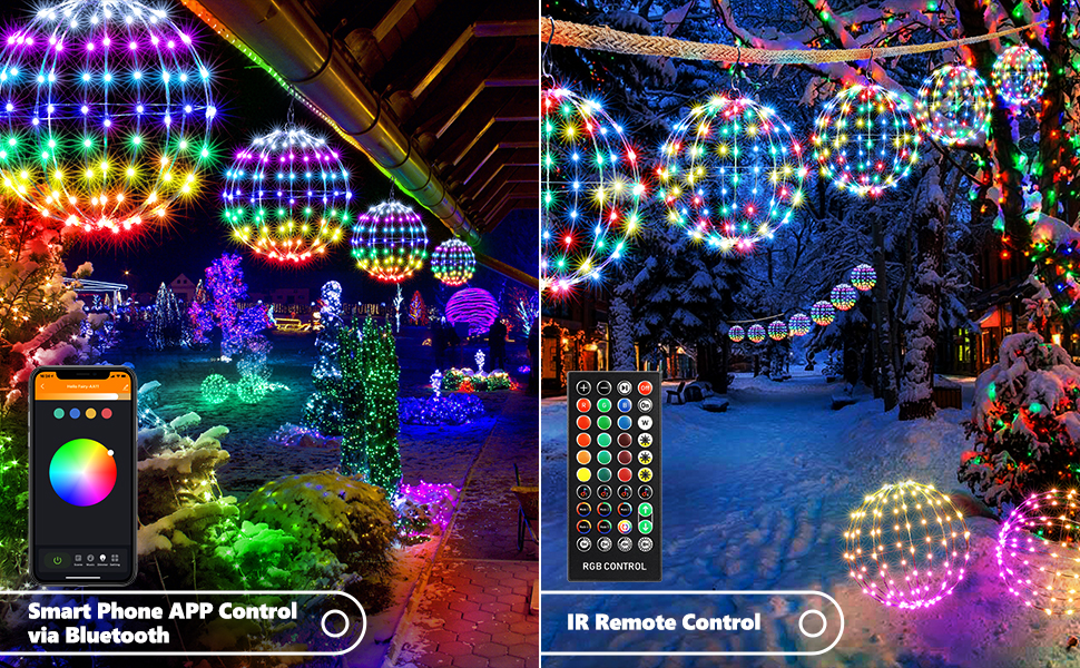 Joomer RGB Christmas Hanging Ball Lights, 12" 108 LED Foldable Color