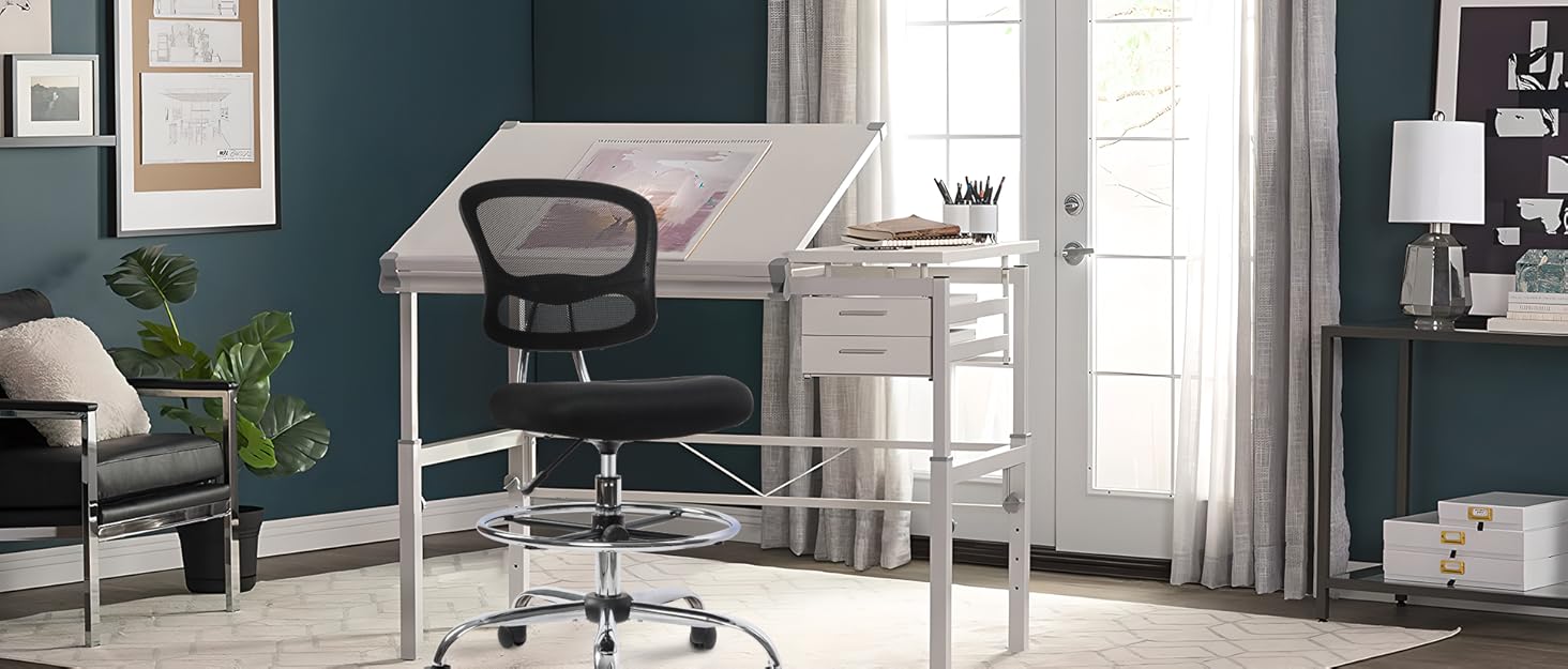HYLONE Drafting Chair, Tall Office Chair for Standing Desk, Grey Mesh Drafting Desk