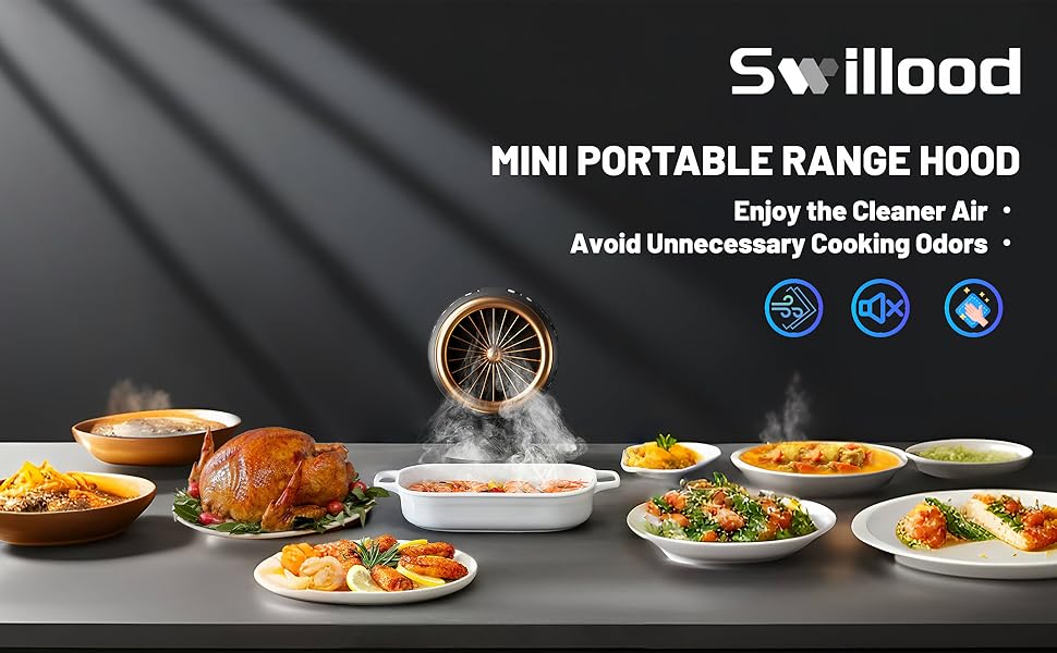 Swillood Portable Range Hood, Ductless Range Hoods with 3