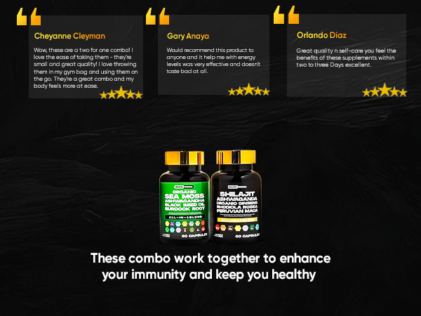 Premium Combo Bundle - Sea Moss 9000mg, Black Seed Oil 6000mg, Ashwagandha 3000mg, Shilajit 12000mg
