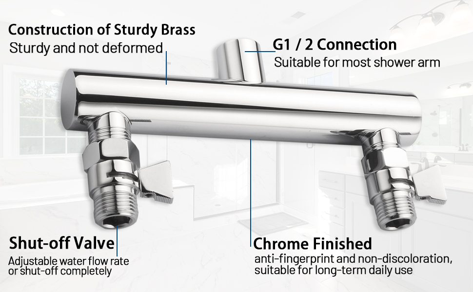 HAMOLER Dual Shower Head Manifold with Brass Shut Off Valve