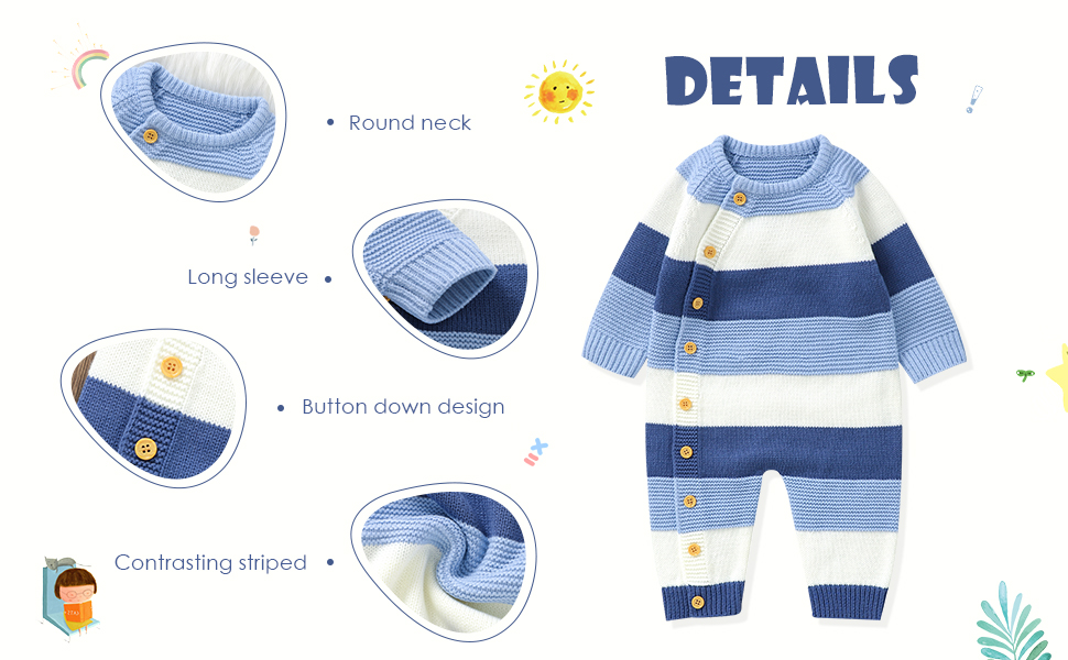 Infant Girl Boy Striped Sweater Romper