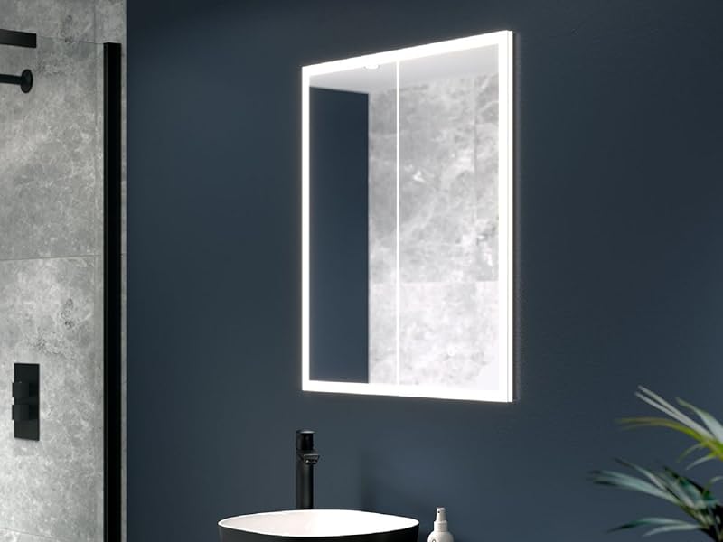 Pebble Grey 600x700mm Malin Recessed LED Illuminated Bathroom Mirror