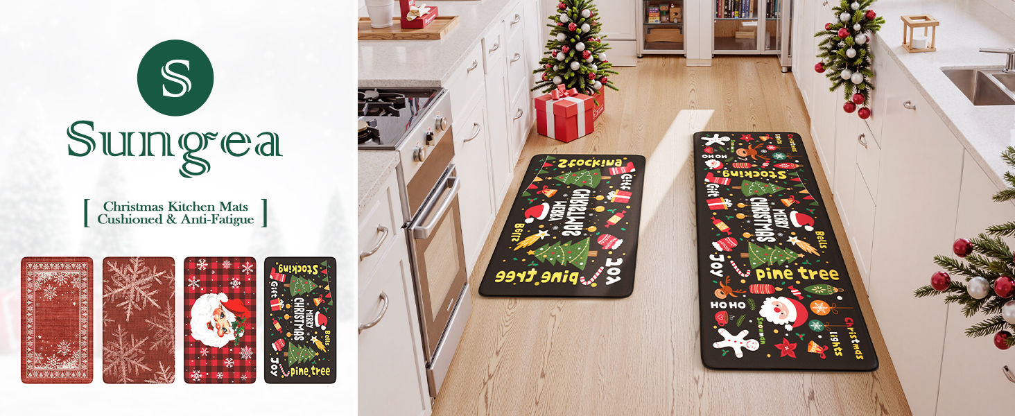 Sungea Christmas Kitchen Mats Cushioned Anti Fatigue Mats