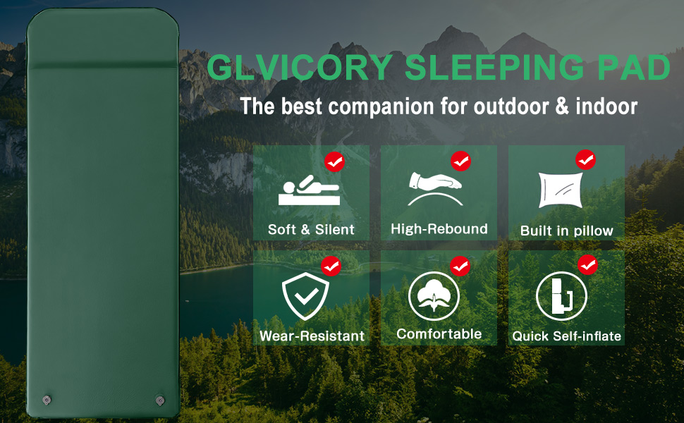 GLVICORY SelfInflating Sleeping Pad, Memory Foam Camping