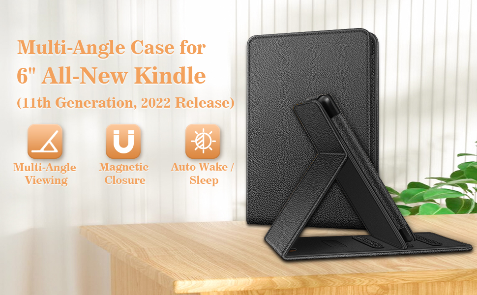 kindle 2022 11th gen lightweight silicone shock absorb tri fold skin rotating stand holder