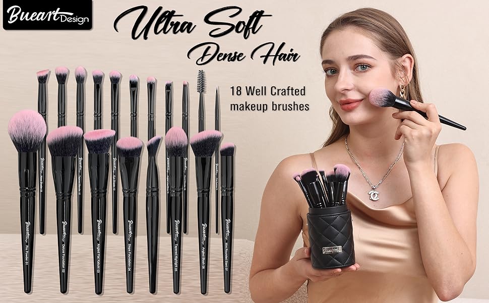 18Pcs Pro black makeup brushes set 