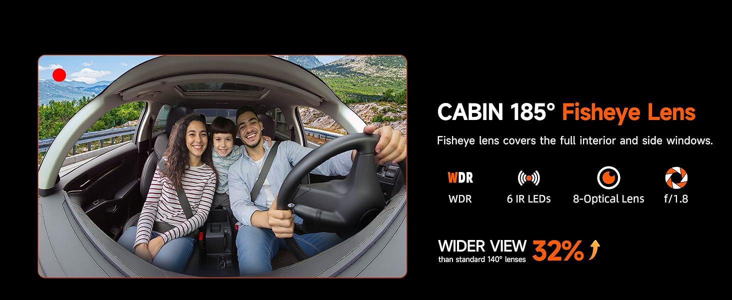 4K Dash Cam Front and Inside, 360° Camera for Car 2-Channel Dashcam 160°+185° Ultra Wide Angle