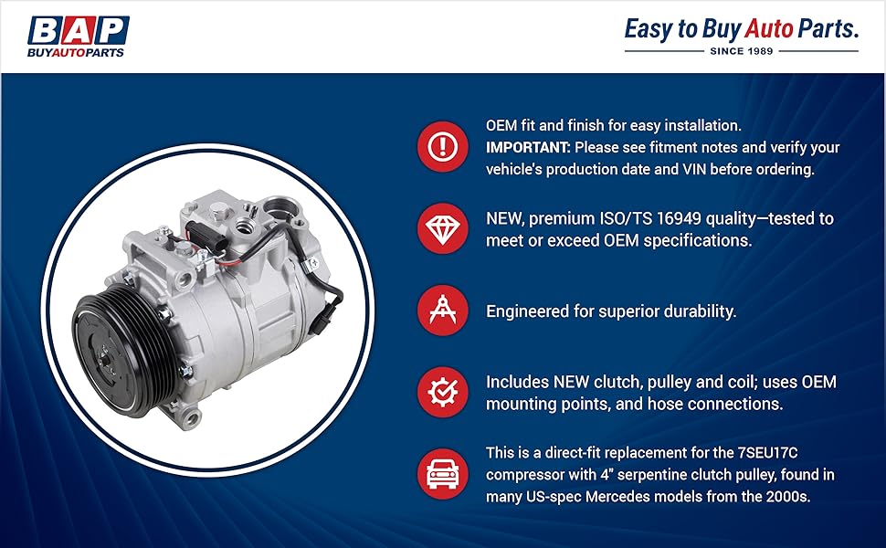 AC Compressor & A/C Clutch For Mercedes S430 CL500 C230