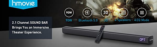 hmovie DV-92B サウンドバー Sound Bar for TVs,41-Inch 90W Home Theater TV Soundbar with