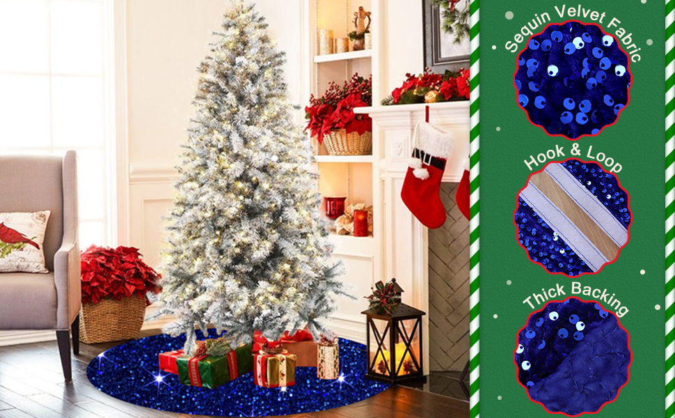 ROMANKAS Sequin Christmas Tree Skirt Royal Blue Mini Tree