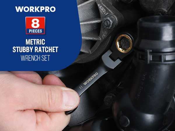 WORKPRO 8-Piece Stubby Anti-slip Ratcheting Combination