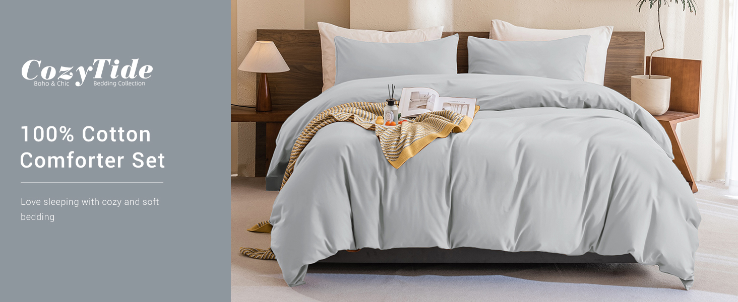 CozyTide King Size Comforter Set,100 Cotton Light Blue