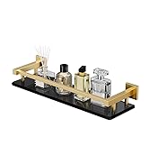 Alise Glass Bathroom Shelf, Brushed Gold Tempered Glass Shelves for Bathroom, Stainless Steel Mod...