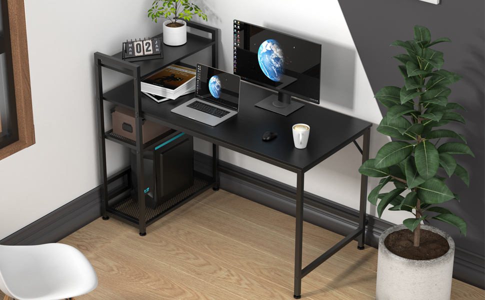 HOMIDEC Writing Computer Desk, 47.2'' Office Work Desk with Bookshelf