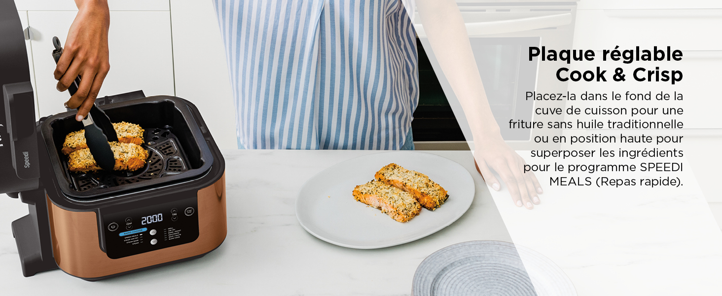 Ninja Speedi 10-en-1 Cuiseur rapide, Air Fryer, Friteuse à air et Multicuiseur, 5.7L, Repas pour 4 en 15 minutes, Vapeur, Gril, Cuire au four, Rôtir, Saisir, Mijoter et plus, Gris Sel de Mer, 14 Ninja Speedi 10-en-1 Rapid Cooker Air Fry (Frire sans huile), Rôtir, Grill, Slow Cook, cuivre / noir