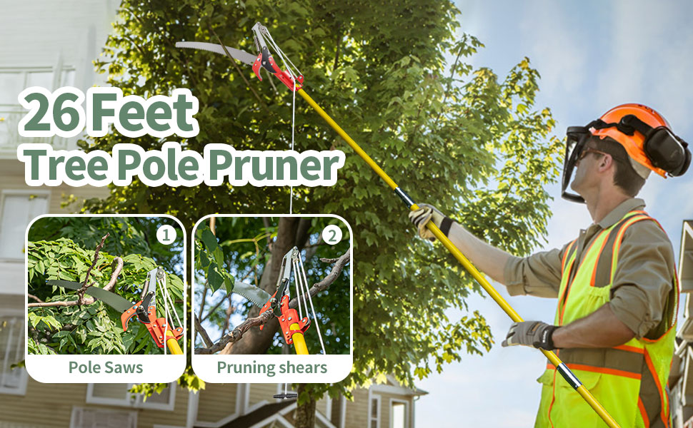 26 Feet Tree Pole Pruner Manual Branches Trimmer Tree Branch Garden Tools Loppers