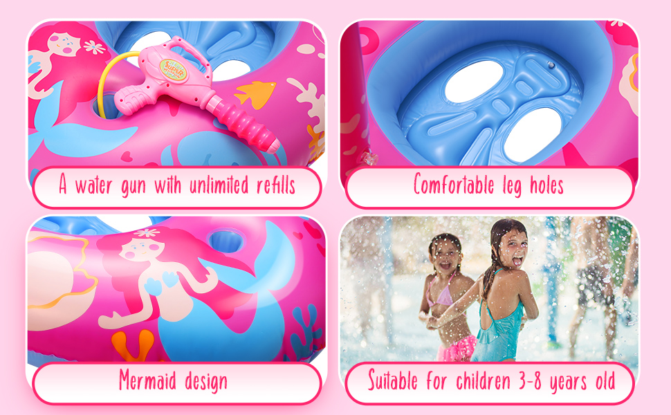 Korigey Mermaid Pool Floats Kids with Water Gun, Pool Toys
