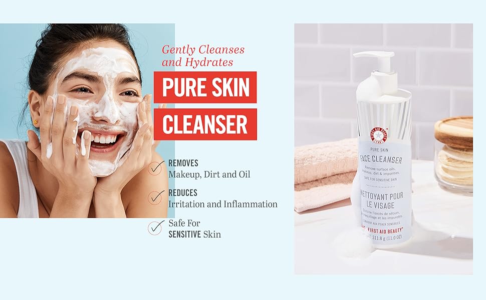 First Aid Beauty Pure Skin Face Cleanser, Sensitive Skin Cream Cleanser