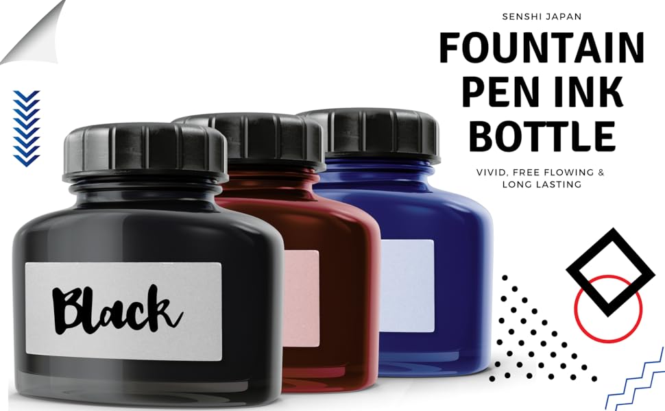 𝗪𝗔𝗦𝗛𝗔𝗕𝗟𝗘 Black Fountain Pen Ink Bottle, Caligraphy Ink Refill for