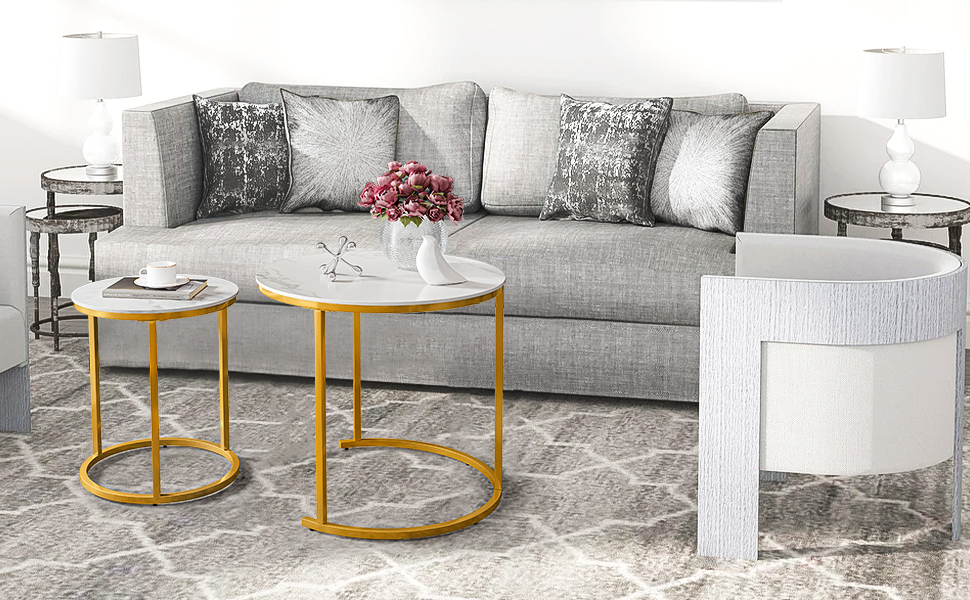 IDEALHOUSE Round Coffee Table Set of 2, Modern Accent