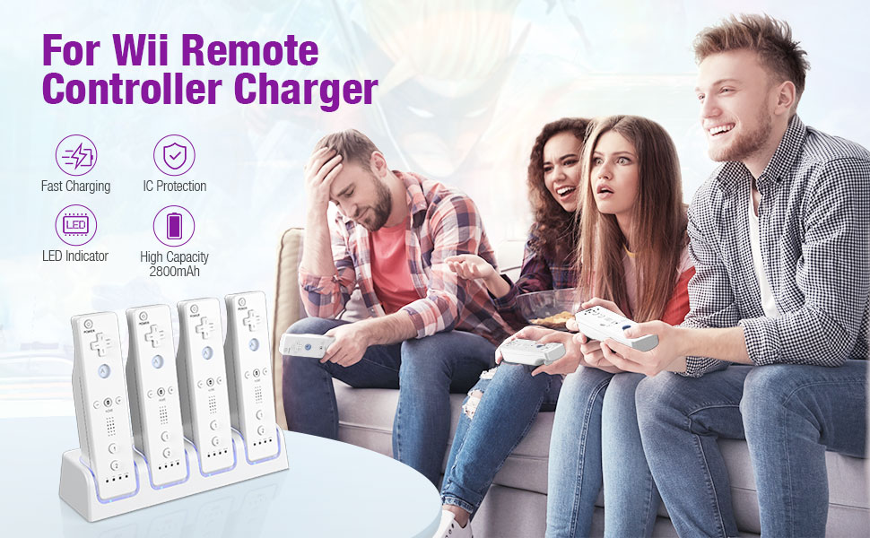 Powerextra Wii Controller Charger, 4in1 Charging Station for Wii Remote Controller Charger