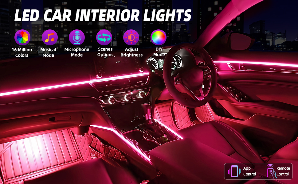 Interior Car LED Strip Lights, 10 in 1 RGB Acrylic Ambient